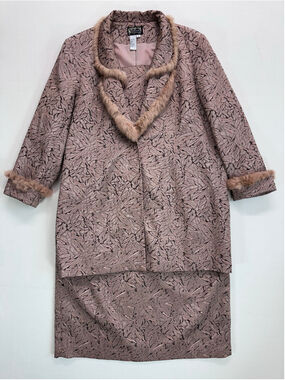 Champagne Italy Women Plus Suit Set 26 Metallic Rose Gold Faux Fur Skirt Church